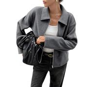 Generisch Mode d'automne pour femme - Fermeture éclair - Vestes à manches longues - Cardigans élégants pour femme - Vestes légères - Veste courte, gris, S