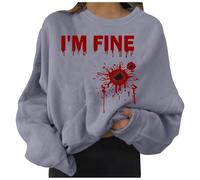 Generisch Mode Femme Casual Manches Longues Col Rond Sweatshirts Imprimé Halloween Pull sans Capuche Sweat Veste Sweat à Capuche Femme, gris, XL