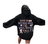 Generisch Mode Femme Lettre Imprimé Capuche Manches Longues Casual Hoodie Sport Hoodie, Noir , XXL