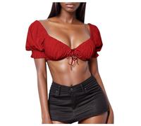 Generisch Mode Femmes Casual Solide Bandage Puff Manches Gilet Shorts Tops Corsage Lingerie Sexy, rouge, M