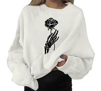 Generisch Mode Imprimé Femmes Hauts Casual Halloween Manches Longues Femmes Chemises à Manches Longues Chemisier Femme Vêtements de Maternité Tunique, Blanc., L
