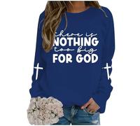 Generisch Mode pour femme, sweat à capuche décontracté avec col rond et lettre de dieu imprimé veste de survêtement adolescent, bleu, XL