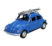 Generisch Modèle de voiture compatible avec Volkswagen VW Beetle 1970 Bleu avec planche de surf 1/34-1/39 en métal Modèle de voiture en métal dans une boîte