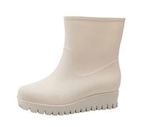 Generisch Modische Freizeit-Regenstiefel FüR Damen Mit ErhöHtem Absatz, Flache，Rutschfeste AußEnsohle，Vielseitig Kombinierbar, Mittelhohe Wasserschuhe，Rutschfeste Bequeme Regenschuhe
