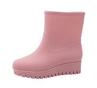 Generisch Modische Freizeit-Regenstiefel FüR Damen Mit ErhöHtem Absatz, Flache，Rutschfeste AußEnsohle，Vielseitig Kombinierbar, Mittelhohe Wasserschuhe，Rutschfeste Bequeme Regenschuhe