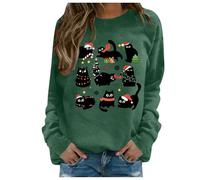 Generisch Mon compte Hiver Noël Bonhomme de neige Verre à vin Sweat à capuche imprimé Sweat à capuche Haut transparent Femme, Vert foncé., XL