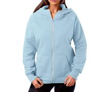 Generisch Mon compte Mes commandes - Pull à capuche avec fermeture éclair, sweat-shirt, poche d'automne, vêtements d'hiver, pull à capuche court pour femme, bleu, L