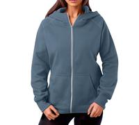 Generisch Mon compte Mes commandes - Pull à capuche avec fermeture éclair, sweat-shirt, poche d'automne, vêtements d'hiver, pull à capuche court pour femme, bleu clair, L
