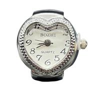Generisch Montre à doigt - Bracelet élastique rond - Montre à quartz élégante - Taille unique - Montre extensible avec design cœur - Montre à quartz tendance pour homme et femme au quotidien, Blanc