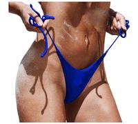 Generisch Montre en latex pour femme - Bas de bikini à lacets - Taille basse - Slip de bain - Mode de plage - Bikini brésilien - String noué sur le côté - Maillot de bain spaghetti - Robe, bleu, L