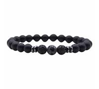 Generisch Montre pour homme et fille en cuir noir avec perles en cristal et perles, taille unique, Pierre naturelle, Pas de gemme