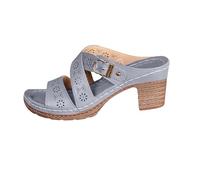 Generisch Mules à talon bloc pour femme - Sandales compensées à bout ouvert - Avec boucle - Bouche de poisson - Talons hauts - Sandales creuses - Sandales de plage - Antidérapantes, bleu, 43 EU