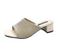 Generisch Mules à talon pour femme - Sandales à plateforme en cuir - Sandales orthopédiques pour femme - Sandales de mariage simples - Sandales à talon bloc - Sandales élégantes, beige, 39 EU
