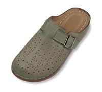 Generisch Mules confortables pour femme - Motif perforé - Sandales fermées - Sandales d'été - Coupe large - Talon compensé antidérapant - Pantoufles ergonomiques - Semelle souple, Style L01 vert armée