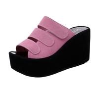 Generisch Mules d'été compensées élégantes pour femme avec talon bloc - Sandales tendance à lanières ouvertes - Confortables - Couleur unie - Pantoufles pour femme, Rose, 36 EU