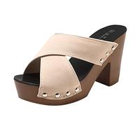 Generisch Mules pour femme avec talon - Sandales en daim - Sandales d'été à talons hauts - Élégantes - Chaussures de plage confortables et décontractées - Pantoufles d'été pour femme, beige, 37 EU