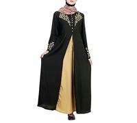 Generisch Musulman Islam Dubaï Robe Abaya à manches longues pour femmes Robe en dentelle arabe Vêtements musulmans, Noir , M