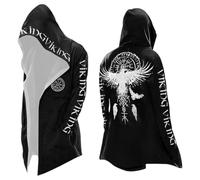 Generisch Mythos Cardigan nordique à capuche pour homme avec impression 3D classique Manteau avec poches Veste de motard Printemps Médiéval Sweatshirt Viking Vintage Punk Cardigan Manteau cool, #006