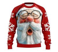 Generisch Noël, chemise de Noël pour homme, sweat-shirt d'hiver avec motif Père Noël, côtelé, décontracté, manches longues, col rond, pour les vacances au quotidien, rouge, L