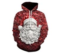 Generisch Noël Hommes Santa 3D Sweat à Capuche Graphique Mode Sport Extérieur Manches Longues Impression Printemps Poche Avant, rouge, M