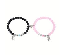 Generisch Noir Bracelet 4 En Anneaux Dinosaur Bracelet Glass Bead & Alloy Design Stylish Couple Jewelry For Daily Wear Largeur En Anneaux (Pink, 6)