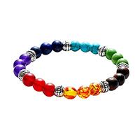 Generisch Noir Perles Bijoux sept veines pour hommes femmes perles de de de colorée Bracelet élastique en naturelle En Inoxydable Connecté Anneaux (H, One Size)
