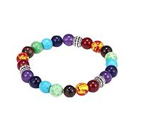 Generisch Noir Perles Bijoux sept veines pour hommes femmes perles de de de colorée Bracelet élastique en naturelle En Inoxydable Connecté Anneaux (F, One Size)