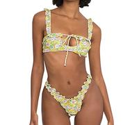 Generisch Nouveau bikini imprimé américain européen sexy en dentelle fine, trois points, maillot de bain séparé à motif floral, vert, L
