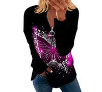 Generisch Nouveau haut à col rond, longue fermeture éclair, haut d'hiver à manches longues, grand haut pour femme, h, L