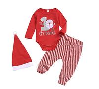 Generisch Nouveau-né Bébé Fille Garçon Coton Impression Enfants Noël Tenue My First Christmas Outfit Baby Santa, rouge, 0-6 mois