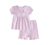 Generisch Nouveau-né Bébé Fille Printemps Été Solide Coton Volants Manches Courtes T-shirt Shorts Tenues Vêtements Camouflage Bébé Garçon, lilas, 6-12 mois