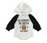 Generisch Nouveau-né Bébé Garçon Fille Coton Patchwork Rugby Imprimé Football Manches Longues Capuche Barboteuse Body Vêtements, Noir , 12-18 mois