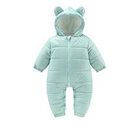 Generisch Nouveau-né Bébé Garçon Hiver Chaud Combinaison de Neige Oreilles d'ours Combinaison à Capuche Doudoune Barboteuse Rembourrée Outwear Veste Deux Pièces Enfants, Vert menthe., 12-18 mois