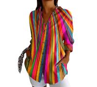 Generisch Nouvelle chemise à revers longue imprimée décontractée tendance pour femme, Rose, XL