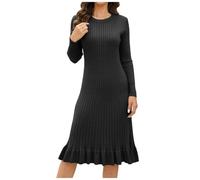 Generisch Nouvelle robe intérieure amincissante et amincissante mi-longue en tricot au-dessus du genou pour l'hiver pull-over jupe feuille, Noir , XXL