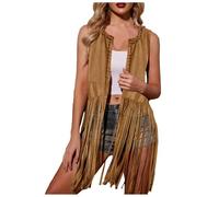 Generisch Offres du jour aujourd'hui - Mode d'Halloween - Costume hippie à franges - Gilet hippie - Costume de fête sur scène - Manteau court d'hiver pour femme (kaki, L)