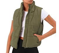 Generisch Ohue Gilet matelassé à capuche pour femme - Léger - Sans manches - Chaud - Fermeture éclair - Veste d'hiver pour la randonnée, le camping, les voyages, vert, XL
