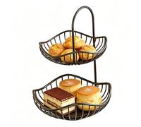 Generisch Organiseur moderne à deux étages en métal noir - Support à fruits pour plan de travail dans la cuisine - Pour cuisine, garde-manger, salon, collations, pain et pommes de terre
