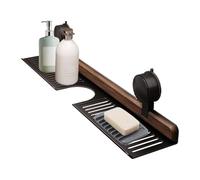 Generisch Organiseur mural de salle de bain, en noyer, ventouse, robinet d'étagère, distributeur de savon, rangement pour maison, cuisine, dortoir, hôtel, douche