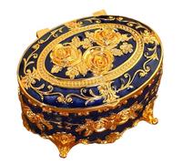Generisch Organiseur pour bagues avec pétales de rose, étui à bijoux ovale rétro | Étui de rangement vintage en métal, petite boîte de rangement pour boucles d'oreilles, bagues, broches, colliers