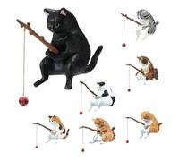 Generisch Ornamento per la del Gatto - Statua decorativa in resina di gattio Con Canna da | Mini decorazioni da scrivania o casa, figurina Gatto creativo per Amanti dei Gatti, Regalo simpatico