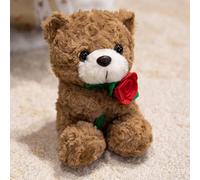 Generisch Ours en peluche, 17 cm, avec rose, cadeau pour maman, enfants, petite amie, anniversaire, Saint-Valentin (C)