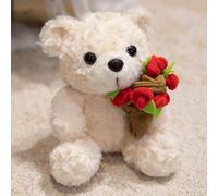 Generisch Ours en peluche, 17 cm, avec rose, cadeau pour maman, enfants, petite amie, anniversaire, Saint-Valentin (B)