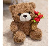 Generisch Ours en peluche, 17 cm, avec rose, cadeau pour maman, enfants, petite amie, anniversaire, Saint-Valentin (D)