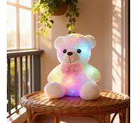 Generisch Ours en Peluche LED, Jouet pour bébé dès la Naissance, Doux avec veilleuse, Effets de lumière, Jouet pour de 0 Mois et Plus, Cadeau de fête des, Blanc, 22 cm