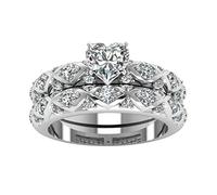 Generisch Paire de bagues complètes avec diamants de couleur pêche, motif diamant européen-américain incrusté et zircon cubique, micro anneaux d'insertion en forme de cœur en bois, 5, Métal, Aucune