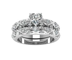 Generisch Paire de bagues complètes avec diamants de couleur pêche, motif diamant européen-américain incrusté et zircon cubique, micro anneaux d'insertion en forme de cœur en bois, 9, Métal, Aucune