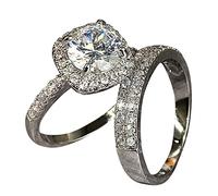 Generisch Paire de bagues en argent 925 avec diamant - Géométrie - Strass - Quatre griffes - Bague de fiançailles - Zircon complet - Bague solitaire - 6 à 10 anneaux - Costume pour enfants, 10, Cuivre