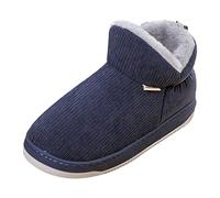 Generisch Paire de chaussons décontractés en coton uni pour homme Crampons épais chauds Bottes courtes en coton, bleu, 45 EU