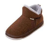Generisch Paire de chaussons décontractés en coton uni pour homme Crampons épais chauds Bottes courtes en coton, marron, 47 EU